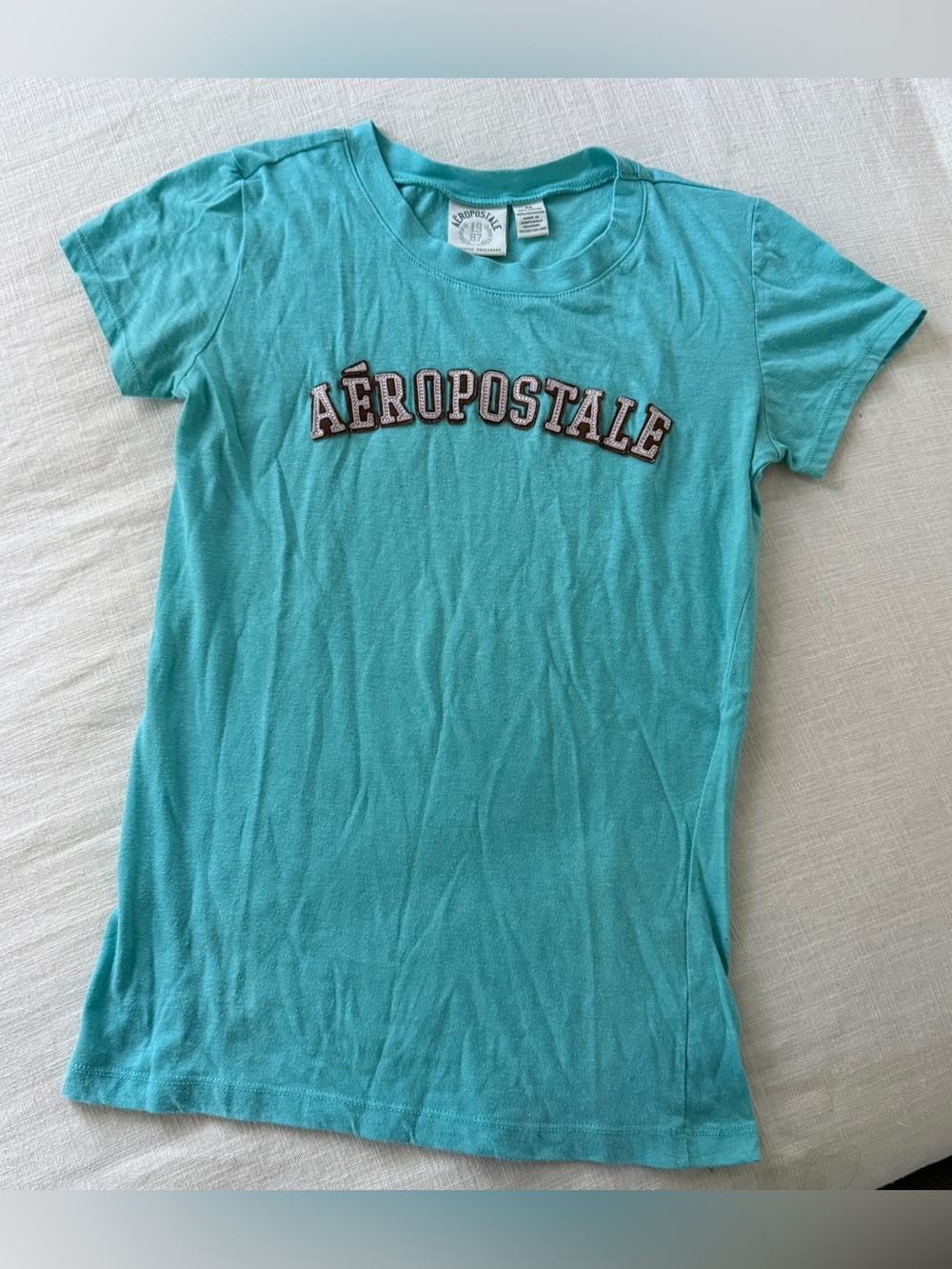 Vintage Y2K Aeropostale Turquoise Brown Embroidered Baby Tee XS/S